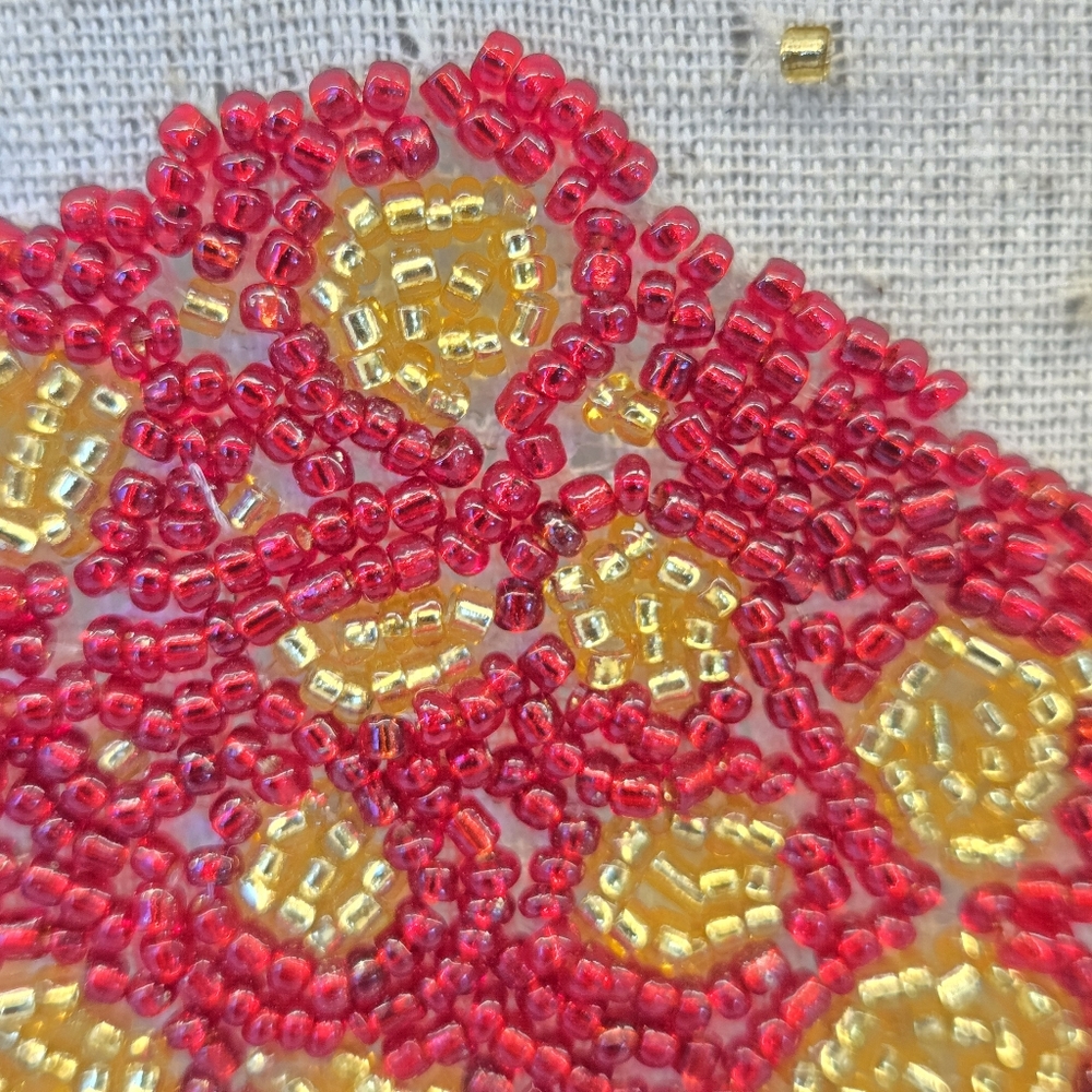 Hand Beaded Embroidery Red Mushrooms Hoop Wall Decor New with Tag - Picture 3 of 11